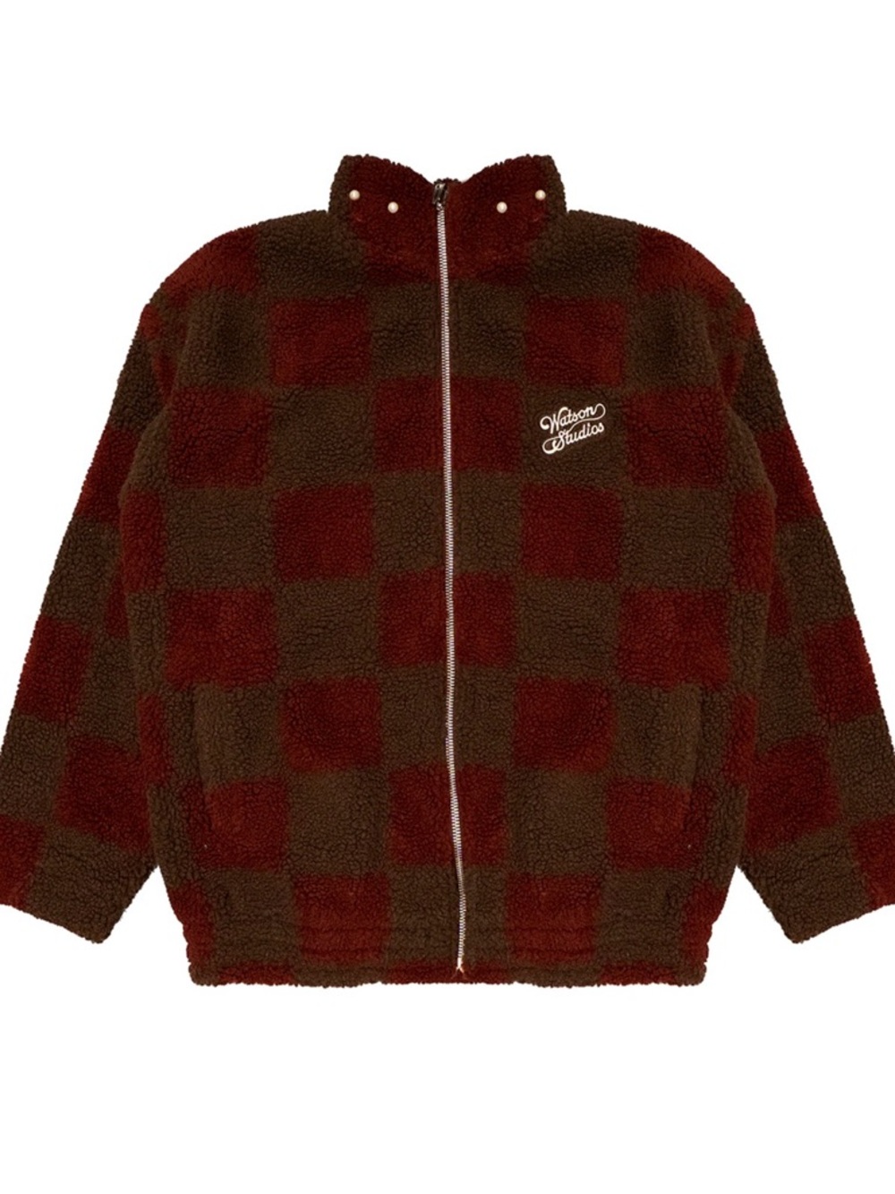 Red & Brown Check Sherpa Puffer Jacket